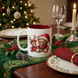 Taza Navideña con adorable osito Tweekleurige Koffiemok