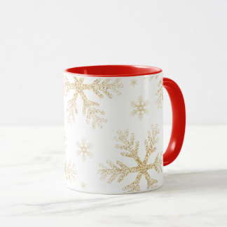 Taza Navideña con Copos de Nieve Dorados elegantes Mok