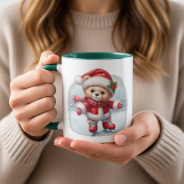 Taza navideña con osito patinador  mok