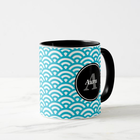Taza Olas azules - Nombre personalizado Mok (Voorkant rechts)