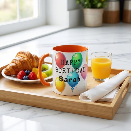 Taza personalizada “Happy Birthday” con globos Mok