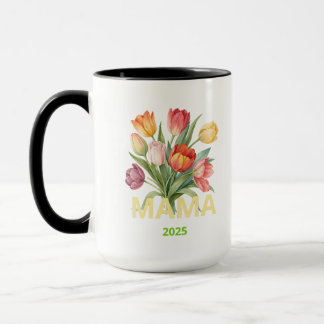 Taza personalizada “Mamá 2025” con flores de color Mok