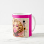 Taza Pop Art Glam con Mujer Rubia y Chicle Koffiemok (Voorkant rechts)