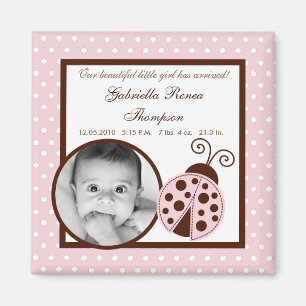 {TBA} 2 "x2" Roze Ladybug Aankondiging Magneet