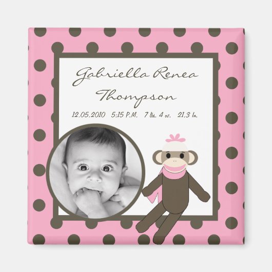 {TBA} 2 "x2" Roze Sock Monkey Aankondigingsmagneet Magneet (Voorkant)