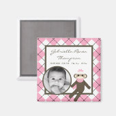 {TBA} 2 "x2" Roze Sock Monkey Aankondigingsmagneet Magneet (Voorkant / Achterkant)