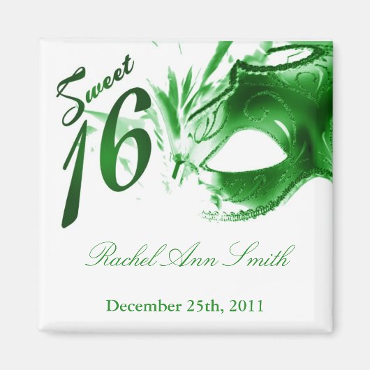 {TBA} 2 "x2" Sweet 16 Green Party Favoriet Magneet (Voorkant)