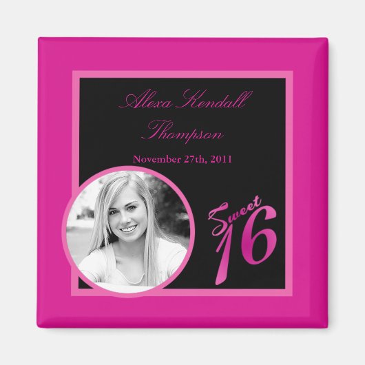 {TBA} 2 "x2" Sweet 16 Hot Pink Aankondigingsmagnee Magneet (Voorkant)