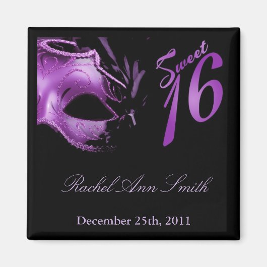 {TBA} 2"x2" Sweet 16 Paarse Lila Favor Magnet (Voorkant)