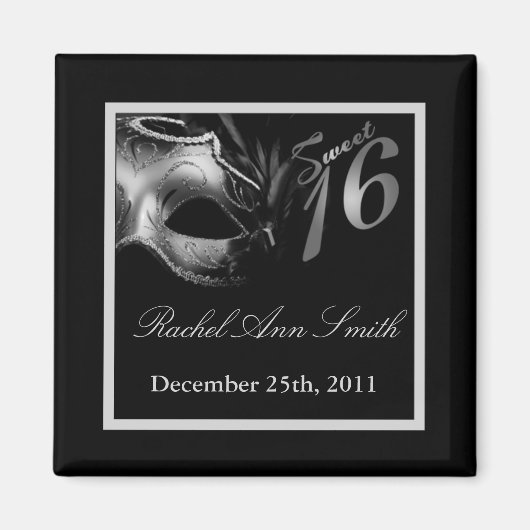 {TBA} 2 "x2" Sweet 16 Silver Favor Magnet (Voorkant)