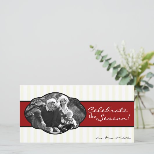 {TBA} 4x8 Rood Gestreept Lijst FOTO Kerst Kaart (Staand voorkant)