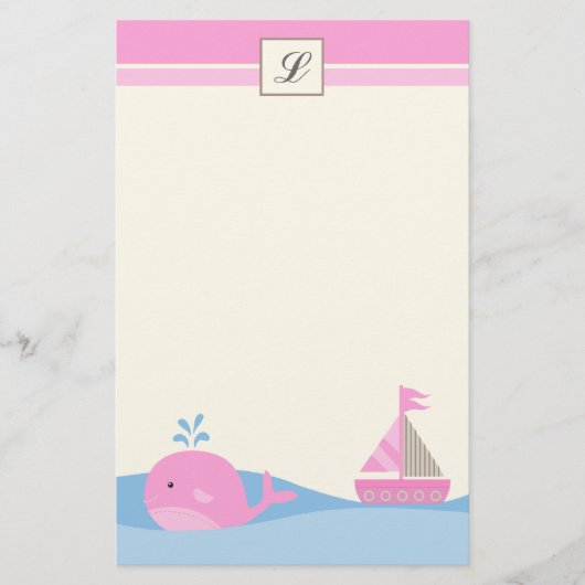 {TBA} 5,5 x 8,5-inch Briefpapier roze zeilboot wal (Voorkant)