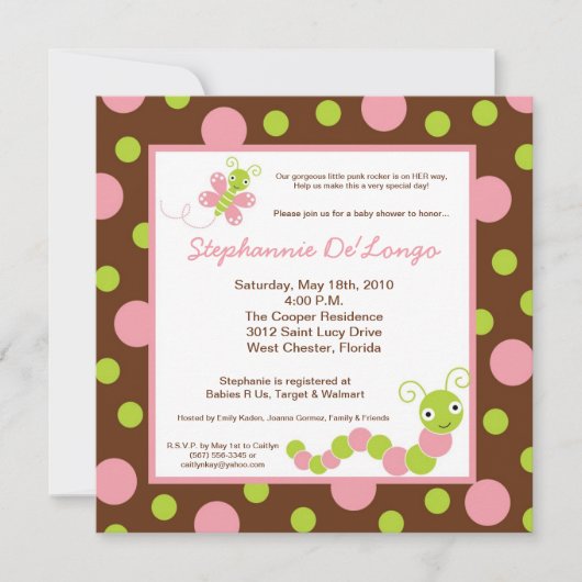 {TBA} 5x5 Spring Bug Butterfly Baby shower Uitnodi Kaart (Voorkant)