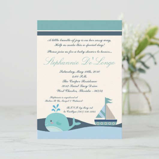 {TBA} 5x7 Nautical Boat Baby shower Uitnodiging (Staand voorkant)