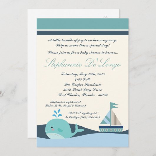 {TBA} 5x7 Nautical Boat Baby shower Uitnodiging (Voorkant / Achterkant)