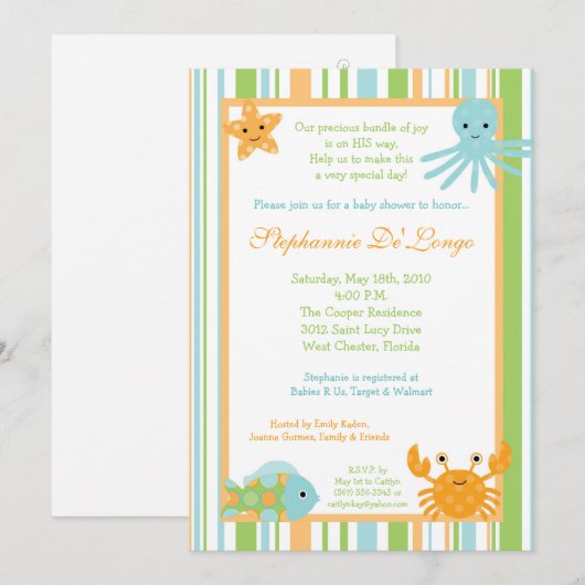 {TBA} 5x7 Ocean Zee Life Baby shower Uitnodiging (Voorkant / Achterkant)