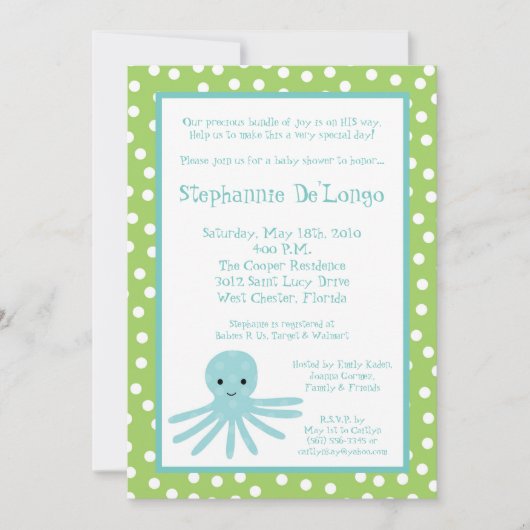 {TBA} 5x7 Ocean Zee Octopus Baby shower Uitnodigin Kaart (Voorkant)
