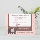 {TBA} 5x7 Paarse Olifant Verjaardag Uitnodiging (Staand voorkant)