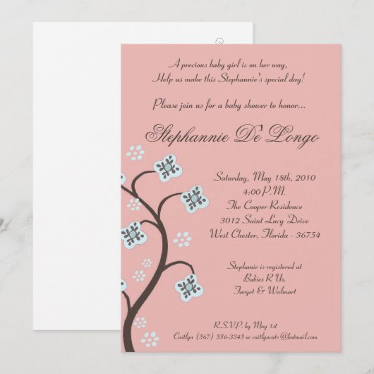 {TBA} 5x7 Roze Blauw Bloemen Baby shower Uitnodigi Kaart (Voorkant / Achterkant)