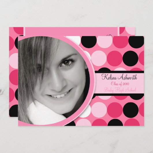 {TBA} 5x7 roze Polka Photo Afstuderen Invitation Kaart (Voorkant / Achterkant)