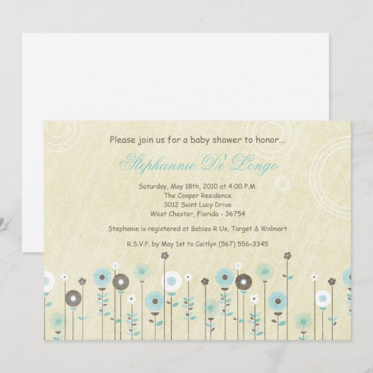 {TBA} 5x7 Spring Flower Baby shower Invitation Kaart (Voorkant / Achterkant)