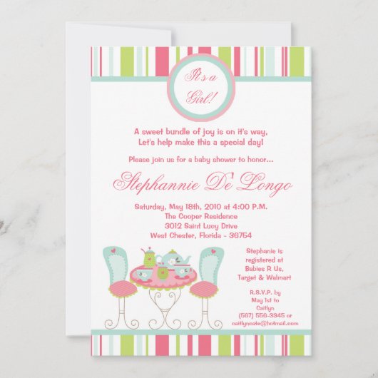 {TBA} 5x7 Trendy Tea Party Baby shower Uitnodiging (Voorkant)