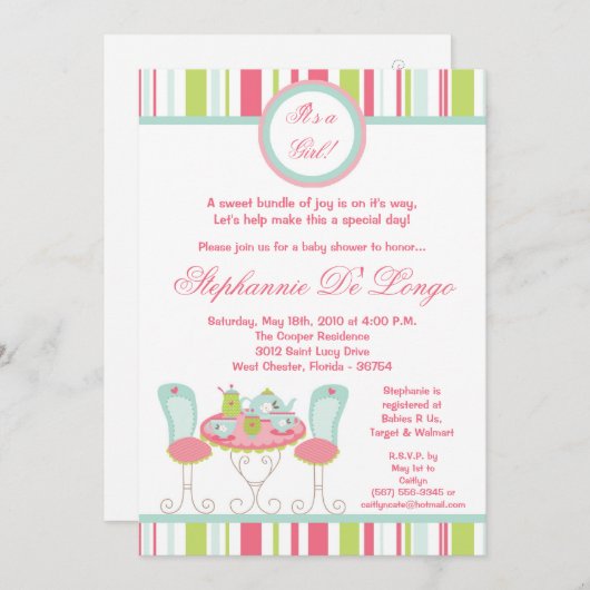 {TBA} 5x7 Trendy Tea Party Baby shower Uitnodiging (Voorkant / Achterkant)