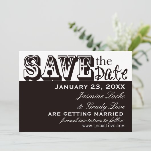TBA 8-14 Black and White Wedding Save the Date Kaart (Staand voorkant)