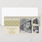 {TBA} 8x4 Taupe Barok 3-Foto Geboorteaankondiging Aankondiging (Voorkant / Achterkant)