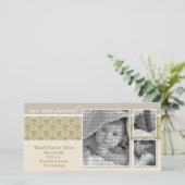 {TBA} 8x4 Taupe Barok 3-Foto Geboorteaankondiging Aankondiging (Staand voorkant)