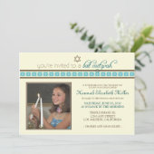 {TBA} Aangepaste BBT Mitzvah Uitnodiging: aqua Kaart (Staand voorkant)