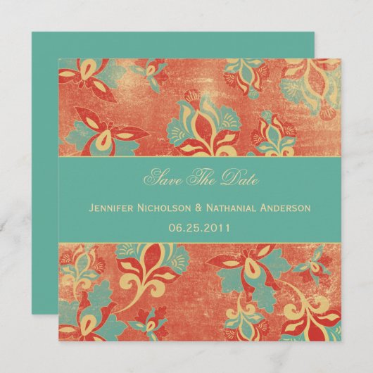 TBA - Aqua en Tangerine sparen de Datum Save The Date (Voorkant / Achterkant)