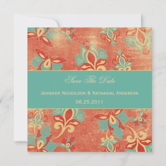 TBA -  Aqua en Tangerine sparen de Datum Save The Date (Voorkant)