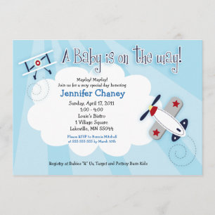 {TBA} AVIATOR Vliegtuig 5x7 Baby shower Uitnodigin Kaart