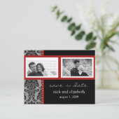 {TBA} Barok Zwart Rood Twee-Foto Sla de Datum op Aankondigingskaart (Staand voorkant)