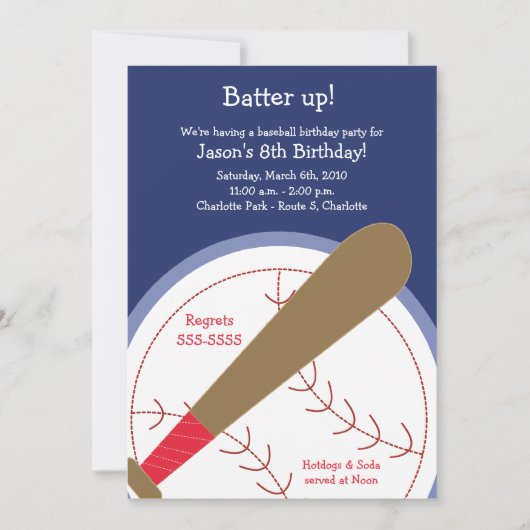{TBA} BASEBALL Batter Up Birthday Uitnodiging (Voorkant)