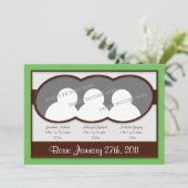 {TBA} Bruin Groene Triplets Geboorteaankondigingen Aankondiging (Staand voorkant)