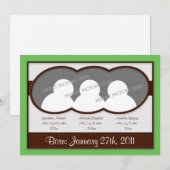 {TBA} Bruin Groene Triplets Geboorteaankondigingen Aankondiging (Voorkant / Achterkant)