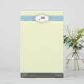 {TBA} Chic Deco Baby Blauw Gepersonaliseerd briefp Briefpapier (Staand voorkant)