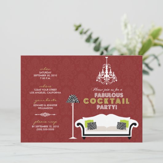 {TBA} Chic Zebra Cocktail (rode) Uitnodiging van d (Staand voorkant)