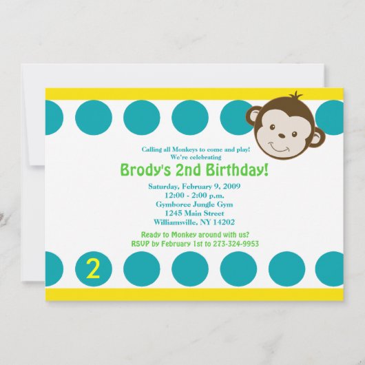 {TBA} Cute Mod Monkey Blue/Yellow Birthday 5x7 Kaart (Voorkant)