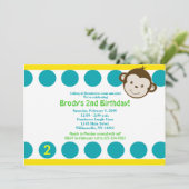 {TBA} Cute Mod Monkey Blue/Yellow Birthday 5x7 Kaart (Staand voorkant)