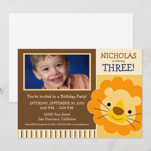 {TBA} Darling Lion Boys Birthday Invite (geel) Kaart (Voorkant / Achterkant)