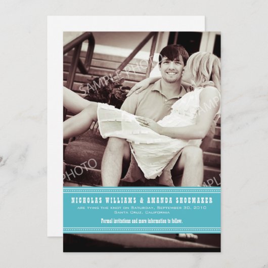 {TBA} Eenvoudig Aqua Lint sparen de Datum Save The Date (Voorkant / Achterkant)