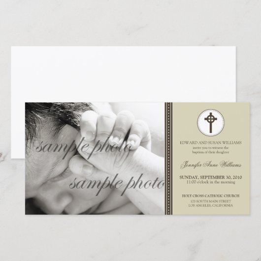 {TBA} Eenvoudige en Sweet Sepia Baptism Aankondigi (Voorkant / Achterkant)