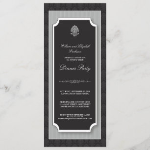 {TBA} Elegant Damask Dinner Party Invite (zilver) Kaart