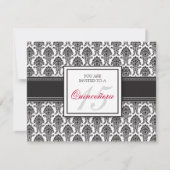 {TBA} ENGLISH Black Damask Quinceanera Uitnodiging (Voorkant)