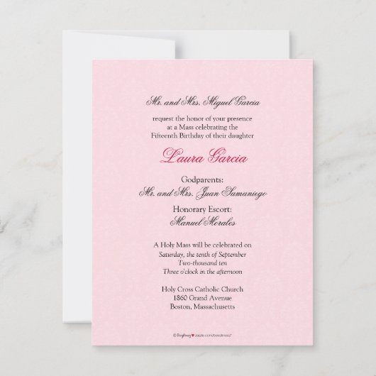 {TBA} ENGLISH Black Damask Quinceanera Uitnodiging (Achterkant)