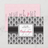 {TBA} ENGLISH Black Damask Quinceanera Uitnodiging (Voorkant / Achterkant)