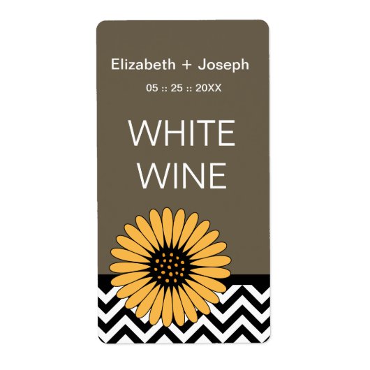 (TBA) Gerbera Daisy & Chevron Wine Labels (Voorkant)